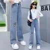 Calça jeans wide leg para meninas Primavera e Outono 2023 nova vestuário infantil atacado rede popular tendência calças para crianças grandes e pequenas calças retas