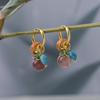 Pendientes Chinos Originales Estilo Nuevo Cristal Rosa Hebilla de Oreja Melocotón Turquesa Retro Pendientes de Esmalte Exquisitos de Alta Calidad para Mujer