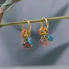 Novos Novos Brincos Estilo Chinês Brinco de Cristal Rosa Pêssego Turquesa Retrô Brincos de Esmalte de Alta Qualidade Exquisitos para Mulheres Atacado