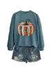 Amazon eBay site independente moda casual divertida moletom feminino com estampa de abóbora gola redonda manga longa em estoque