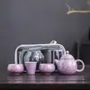 Conjunto de Chá de Viagem Cerâmico Roxo da Fornalha Ru com Uma Bule e Duas Xícaras Portátil Xícara de Chá Rápida Fabricante de Chá ao Ar Livre Xícara de Chá