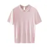 Nuevo Primavera/Verano 100% Seda Cuello Polo Lavable a Máquina Lazo Trasero Botón Delgado Versátil Tejido de Punto Color Sólido Jersey Manga Corta