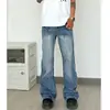 Jeans de Sarja Reto Lavado com Padrão de Raio, Estilo Americano High Street, Novo para Primavera e Outono, Unissex, Solto, Versátil, Calça de Trabalho