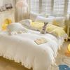 Juego de Cuatro Piezas Bordado de Dibujos Animados en Algodón Lavado Estilo Princesa Juego de Cama de Tres Piezas de Imitación de Algodón Juego de Cuatro Piezas Estilo Princesa