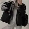 2026 Chaqueta de Trabajo Casual Suelta Desmontable con Capucha y Cuello Falso con Cremallera Dongdaemun Coreana