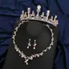 Corona Tiara de Novia 2021 Nueva Princesa Dulce Atmósfera Estilo Coreano Dorado Accesorios para Boda Collar Juego de Tres Piezas