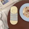 Calcetines de Raya Estilo Coreano para Primavera y Verano para Mujer, Calcetines Invisibles de Corte Bajo Antideslizantes de Algodón, Calcetines Cortos Transpirables Finos Estilo Universitario