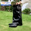 Fábrica Direta Ponto de Origem Fivela de Cinto com Rebites Pontiagudos Botas Longas Femininas Emagrecedoras Franzidas Botas de Cavaleiro Em Estoque Atacado Peça Única