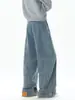 Pantalones largos de pierna ancha de mezclilla lavada para hombre, diseño de nicho de alta costura de ajuste holgado, bolsillos, estilo americano vintage invertido moderno