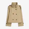 Ropa de Otoño e Invierno Nueva Transfronteriza Europea y Americana para Mujer Estilo Amazon Elegante para Viajar Cuello Alto Doble Botonadura Cinturón Trench Coat