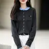 Cárdigan de Punto con Cuello de Muñeca Color Block Estilo Francés para Mujer Nuevo Suave y Esponjoso Chaqueta Corta Holgada de Carácter Ropa de Abrigo Manga Larga