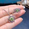 Nuevo Conjunto de Joyería: Anillo y Colgante Ajustables de Plata S925 Incrustados con Tsavorita Natural Ovalada 3*4, Joyería de Piedras Preciosas de Colores para Mujer