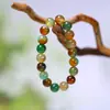 Pulseira Colorida de Ágata Pavão Brasileira com Contas Redondas, Contas de Bambu e Contas Cilíndricas, Pulseira de Jadeíta para Homens e Mulheres, Item Popular de Live Stream