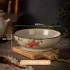 Tigela Cônica de Cerâmica Vintage Estilo Pintura a Tinta, Louça com Cor Sob Esmalte, Tigela Alta de Arroz Doméstica de Nicho de Alta Qualidade