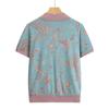 Conjunto de duas peças de verão estampado com lapela para mulheres de meia-idade e idosas, camiseta de manga curta para avó, conjunto de camisas pequenas soltas para mãe