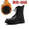 Botas Masculinas de Cano Alto e Médio Estilo Britânico Workwear Bico Redondo Solado Grosso Cor Preta Outono e Inverno 2024 96118-F
