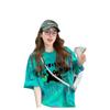 Hermosa Camiseta Holgada de Algodón con Tie-Dye Colorido para Mujer Ins Dibujo Animado Gato Graffiti Largo Medio Reductor de Edad Versátil Top de Manga Corta