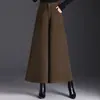 Calça de Lã Elegante de Perna Larga para Mulheres Outono/Inverno 2026 Novo Estilo Solta Fluida Cropped Emagrecedora Versátil Calça Casual