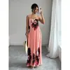 Vestido de Vacaciones Elegante Estampado con Pliegues Cruzados en la Espalda Europeo 2026 Verano Nuevo Diseño Sensación Falda Casual
