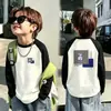Camiseta Térmica de Forro Polar para Niños Otoño Invierno Niños Elegante Dibujos Animados Cuello Redondo Cálida Manga Larga para Niños Medianos y Mayores Mangas Raglán
