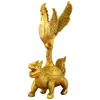 Gran gallo dorado de cobre de pie sobre una tortuga dragón, un adorno de primera categoría de la Pagoda Wenchang