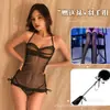 Guino Lingerie Sexy de Verão em Malha Transparente Roupão de Dormir Sexy e Quente em Gaze Transparente com Gola Halter Costas Abertas Conjunto
