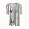 Camiseta de Manga Corta de Algodón con Estampado de Dibujos Animados, Estilo Nuevo de Verano, Refrescante, para Mujer, con Lentejuelas Pesadas, Top Versátil de Moda Casual Divertida