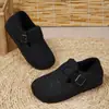 Venta Caliente Transfronteriza Otoño/Invierno Completamente Cubiertos Zapatos de Algodón Birkenstock para Mujer Hebilla Metálica Felpa Talla Grande Cálidos Suela Plana Suave Suministro Directo de Fábrica