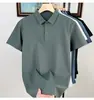 Camisa Polo Masculina Casual de Cor Pura com Manga Curta, Secagem Rápida, Haste de Bebê, Bainha Contínua Sem Costura, Fenda Lateral, Mesmo Estilo de Transmissão ao Vivo