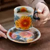 Taza de Café de Cerámica Ru Kiln Girasol con Glaseado de Caramelo de una Sola Taza de Fábrica, Taza de Arte Latte Retro de Gama Alta en Estilo Chino