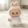 Muñeco de Peluche Labubu de 38 cm Ropa Vestido de Novia Floral Blanco Rosa Perla Traje Floral Gris Ropa de Labubu Mokoko