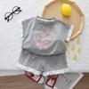 2024 verano nuevo estilo western para niña estilo western amor pantalones cortos de manga corta conjunto de dos piezas fábrica de origen venta al por mayor