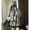 Suéter de punto retro de cuello alto para mujer, otoño e invierno, engrosado, estilo casual, corte holgado, top de punto suave y acogedor, gris