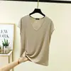 Camiseta Modal com Decote V de Manga Curta para Mulheres, Verão Fina Slim Fit, Novo Estilo 2026, Tamanho Grande, Adequada para Roupa Externa