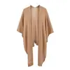 Cardigan de Punto de Color Puro Estilo Europeo y Americano para Mujer Otoño Nuevo Chal Asimétrico Delgado Blusa Top Camiseta de Manga Corta