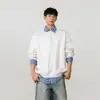Moletom blusa de manga comprida base layer masculino moda casual versátil falso duas peças solto tamanho grande gola de camisa retalhos