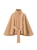 Para Exportación Transfronteriza al por Mayor Spot Estilo Europeo y Americano Moda Otoñal para Mujer Chaqueta de Lana Estilo Capa con Cuello Alto y Tres Botones