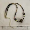 Colgante de Piedra Ojo de Tigre Estilo Étnico Vintage Collar Pequeño de Flores con Cuentas para Mujeres Personalidad Artística Tendencia de Moda Gargantilla Cadena para Suéter