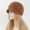Sombrero Tejido a Mano de Malla de Color Sólido Simple con Ala Corta para Mujer Transpirable de Punto Hueco Artístico Casual de Encaje Sombrero de Sol