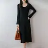 Vestido Largo de Punto 100% Lana para Mujer, Nuevo Estilo Otoño/Invierno 2026, Manga Larga, Por Encima de la Rodilla, Vestido Suéter Ajustado