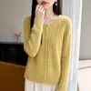 Cardigan suéter de lã polar com gola redonda e trama de cabo para mulheres, emagrecedor e versátil, novo top para primavera e outono, vestuário feminino