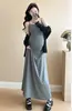 Primavera 2025 Nueva Ola Punto Mediano y Largo Vestido de Tirantes Negro Cárdigan Pequeño Ropa Exterior Traje Adelgazante para Mujeres Embarazadas