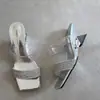 Sandálias de Salto Anabela Estilo Fada do Grou Branco para Mulheres, Novo Modelo de Verão 2026, Bico Quadrado, Bico Aberto, Strass, Transparente, para Uso Externo