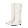 Botas de Cano Alto Redondas de Cor Sólida Outono Inverno Transfronteiriças Leves de Calçar Salto Anabela Botas Femininas Tamanhos Grandes Sapatos de Comércio Exterior Meio Salto Botas da Moda