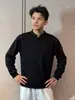 Camisa polo de manga larga estilo americano para hombre, modelo de principios de otoño, cuello henley de media botonadura, mangas raglán, color liso, top casual simple