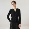 Estilo Francês Suave~ Cardigã de Tricô 100% Caxemira Pura Kang Sai Ni para Mulheres, Gola V com Fenda, Emagrecimento, Cardigã Fashion