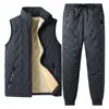 Casaco de pele de cordeiro de inverno gola alta acolchoado com algodão casaco acolchoado com algodão jaqueta acolchoada com algodão forrada de fleece masculino tamanho plus size jaqueta acolchoada com algodão calça acolchoada com algodão colete de três peças