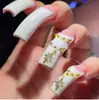 Manicure Doce e Descolada Mais Vendida Transfronteiriça Europeia e Americana Manicure Francesa Preta Adesivo Laço Unhas Vestíveis Atacado Unhas