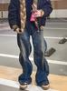 Jeans Estilo Wang Jiaer Masculino Marca da Moda Primavera e Outono Americano Oversize High Street Onda Calça Reta Solta Larga