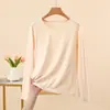 Camiseta Camada Base Térmica Gola Redonda Nano Fleece para Mulheres Manga Longa Slim Fit Roupa Íntima Versátil Roupa de Outono Top